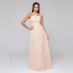 AZAZIE Peach Pink Halter Dress Long Maxi‎ Chiffon Bridesmaid A Line Wedding 4
